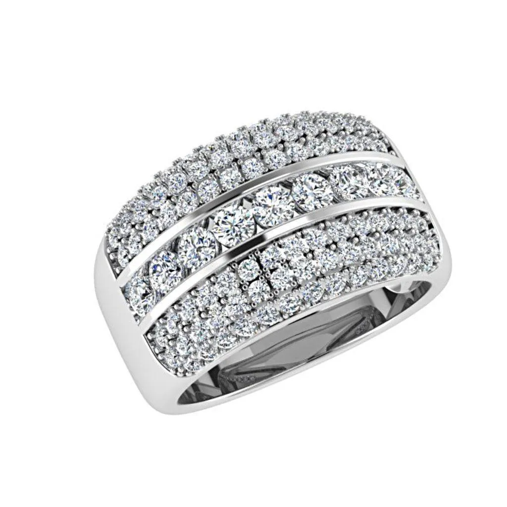 Multi Row Diamond Band Ring 18K Gold