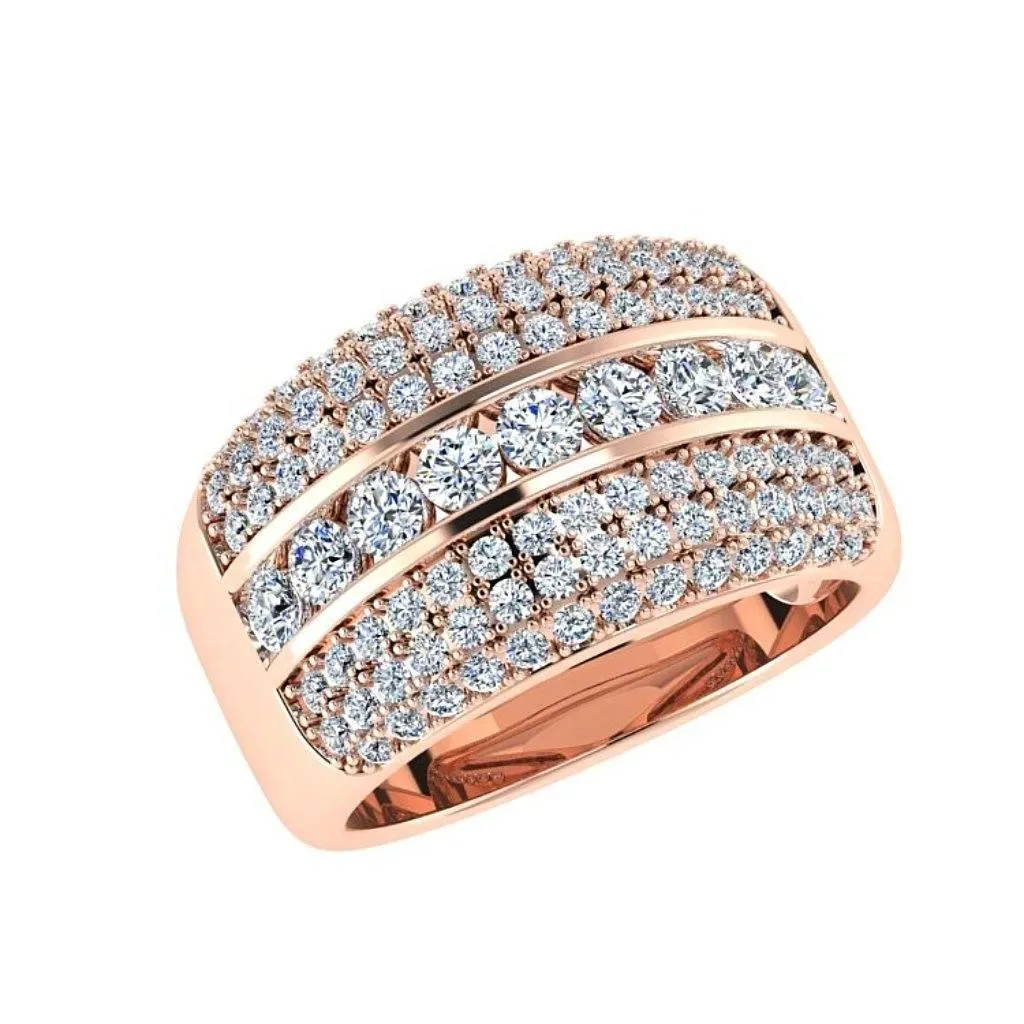 Multi Row Diamond Band Ring 18K Gold