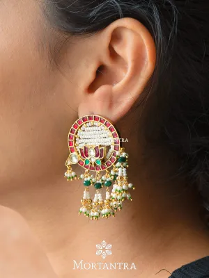 Multicolor Gold Plated Jadau Kundan Earrings - ME1054M