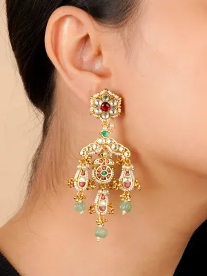 Multicolor Gold Plated Jadau Kundan Earrings - ME1085M