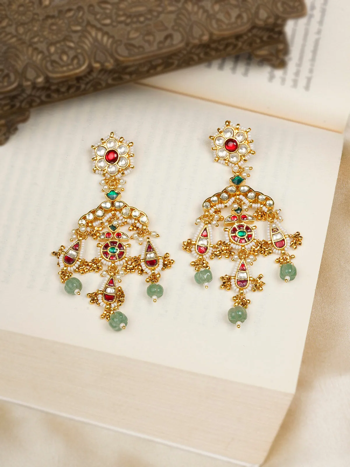 Multicolor Gold Plated Jadau Kundan Earrings - ME1085M
