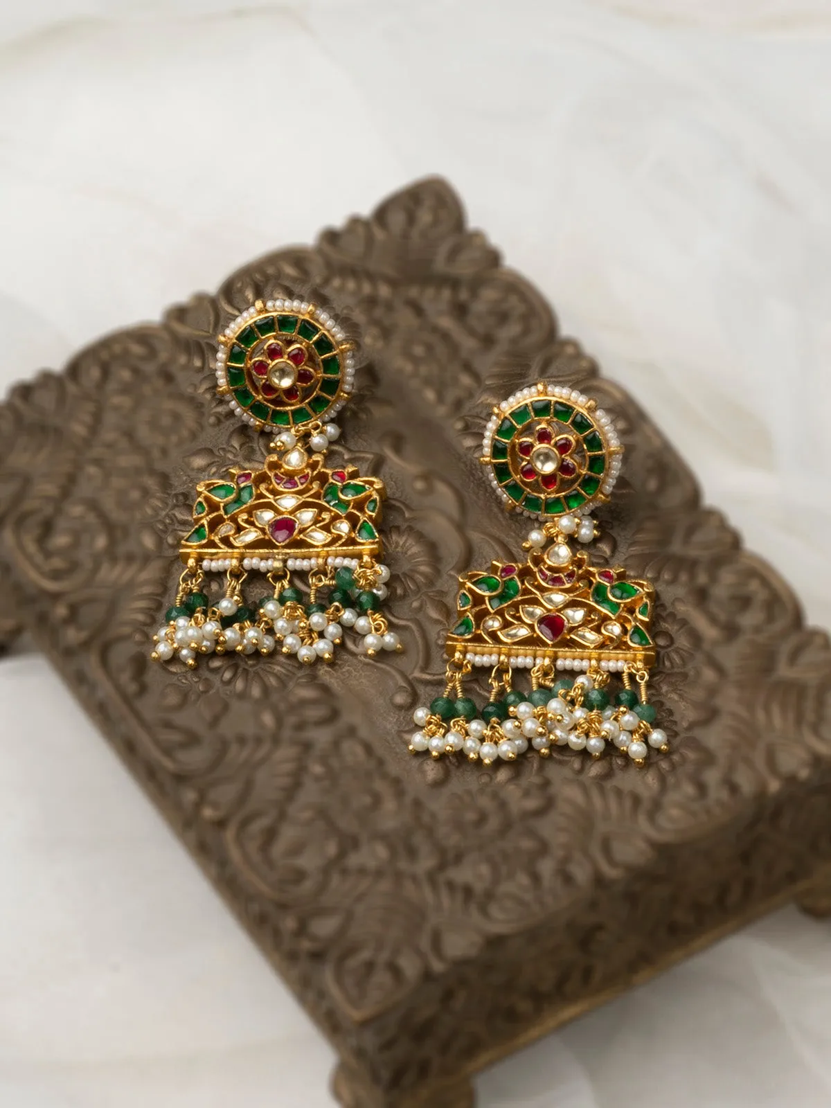Multicolor Gold Plated Jadau Kundan Earrings - ME1124MA