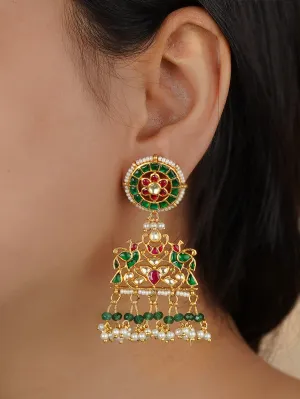 Multicolor Gold Plated Jadau Kundan Earrings - ME1124MA