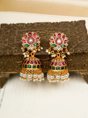 Multicolor Gold Plated Jadau Kundan Earrings - ME1173MA
