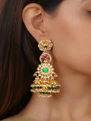 Multicolor Gold Plated Jadau Kundan Earrings - ME476M