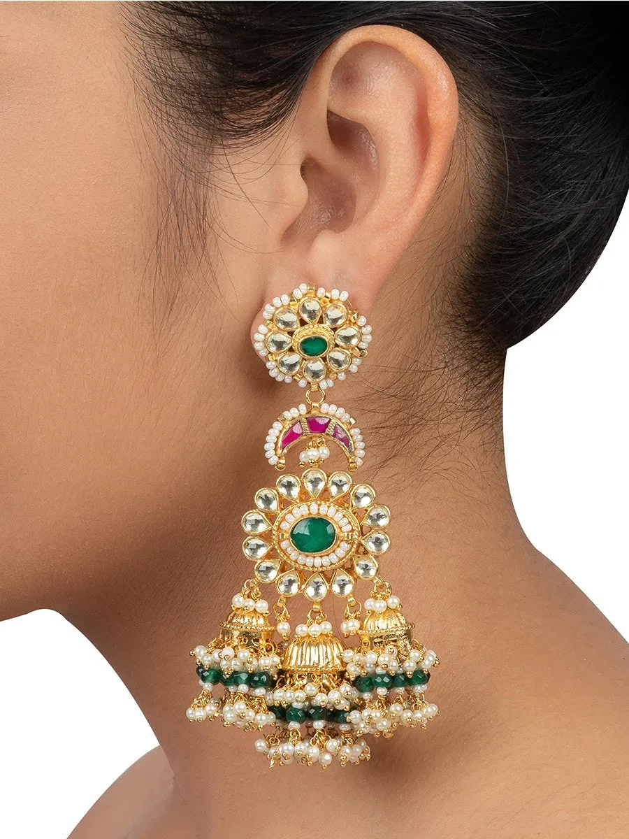 Multicolor Gold Plated Jadau Kundan Earrings - ME476M
