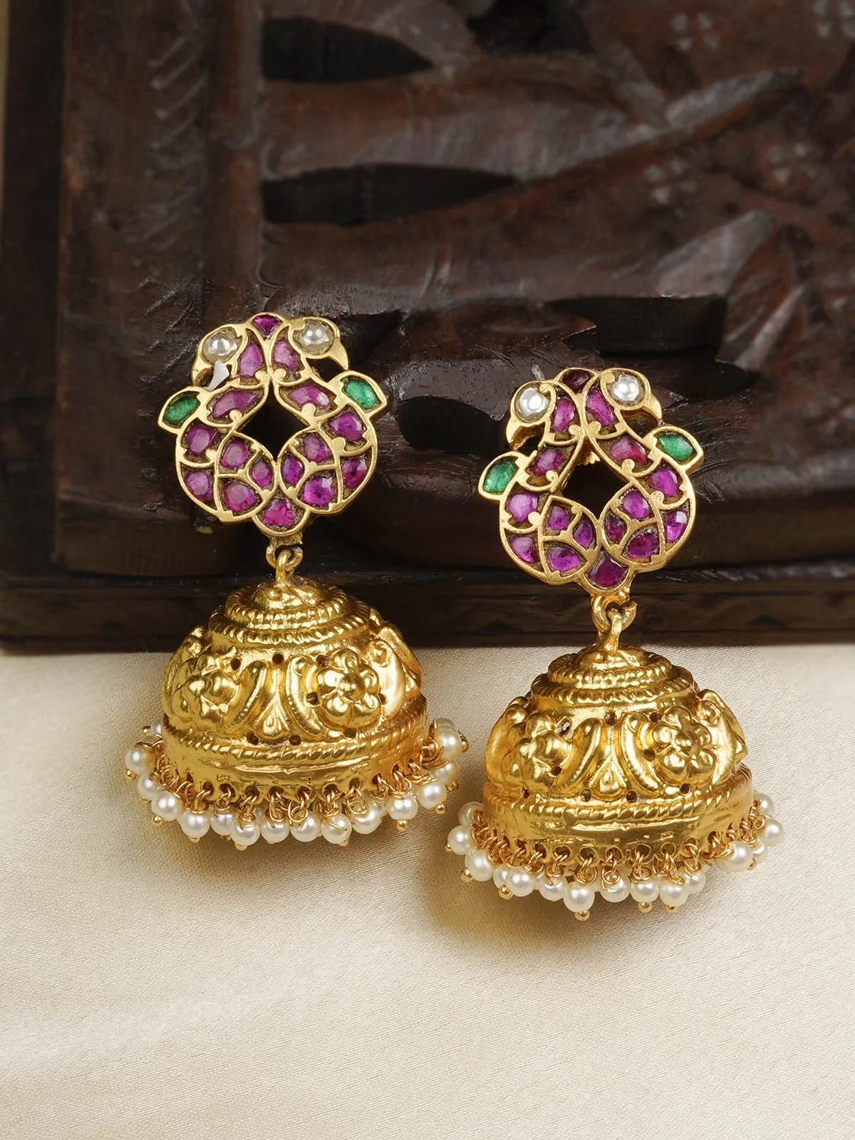 Multicolor Gold Plated Temple Earrings - TMPEAR73MA