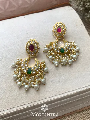 Multicolor Gold Plated Thappa Jadau Kundan Earrings - TJ-E25M