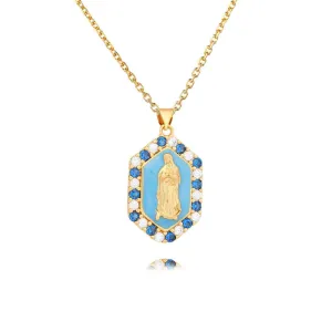Multicolor Virgin Mary Micro Zirconia Virgencita Necklace
