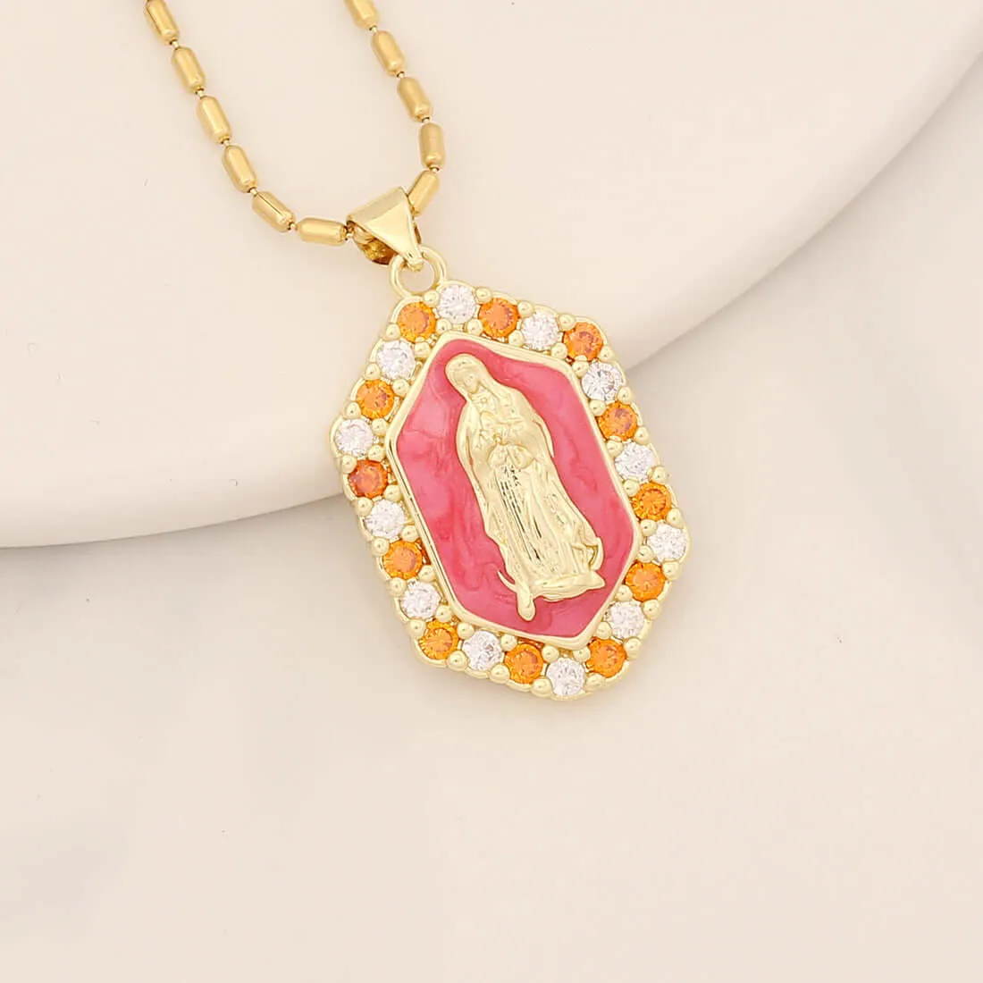 Multicolor Virgin Mary Micro Zirconia Virgencita Necklace