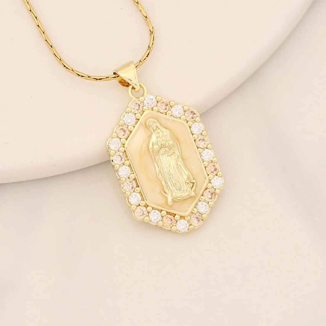 Multicolor Virgin Mary Micro Zirconia Virgencita Necklace