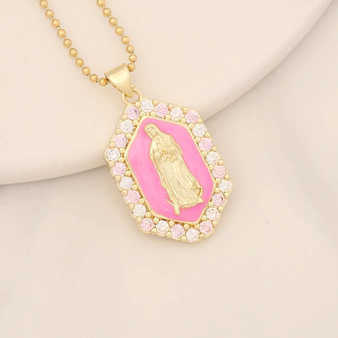 Multicolor Virgin Mary Micro Zirconia Virgencita Necklace