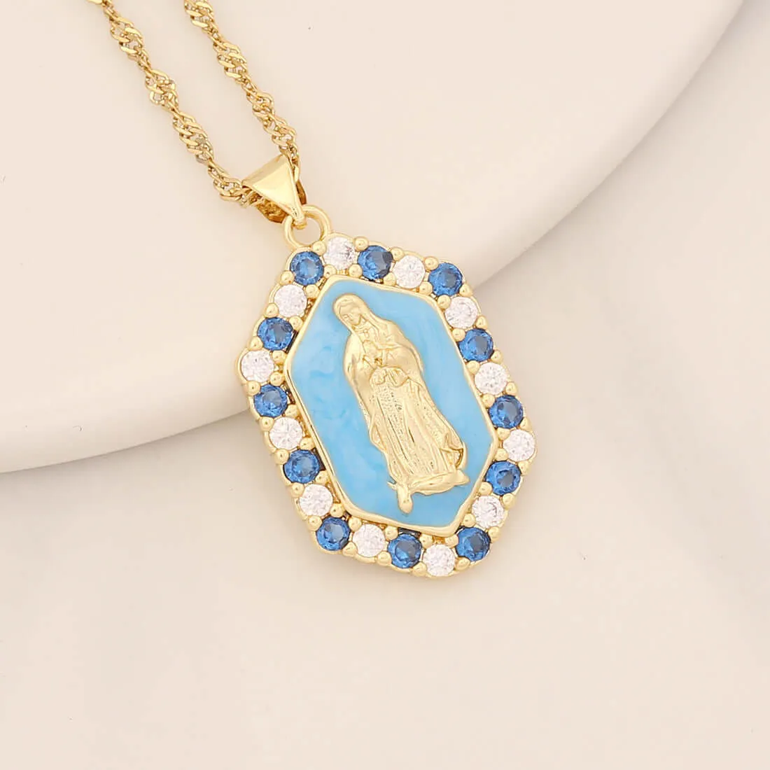Multicolor Virgin Mary Micro Zirconia Virgencita Necklace