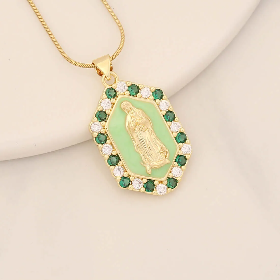 Multicolor Virgin Mary Micro Zirconia Virgencita Necklace