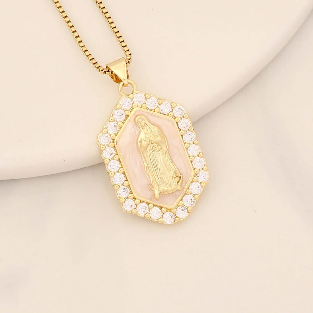 Multicolor Virgin Mary Micro Zirconia Virgencita Necklace