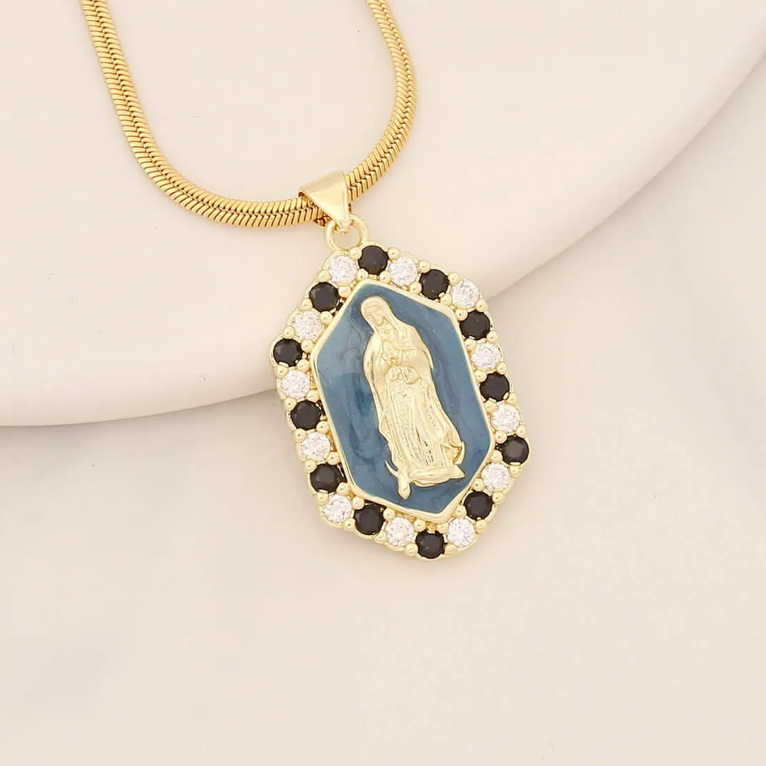 Multicolor Virgin Mary Micro Zirconia Virgencita Necklace
