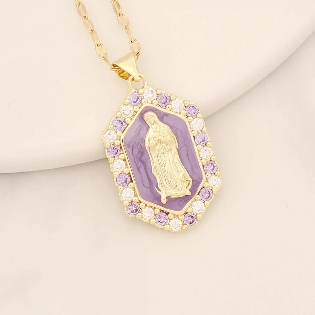 Multicolor Virgin Mary Micro Zirconia Virgencita Necklace