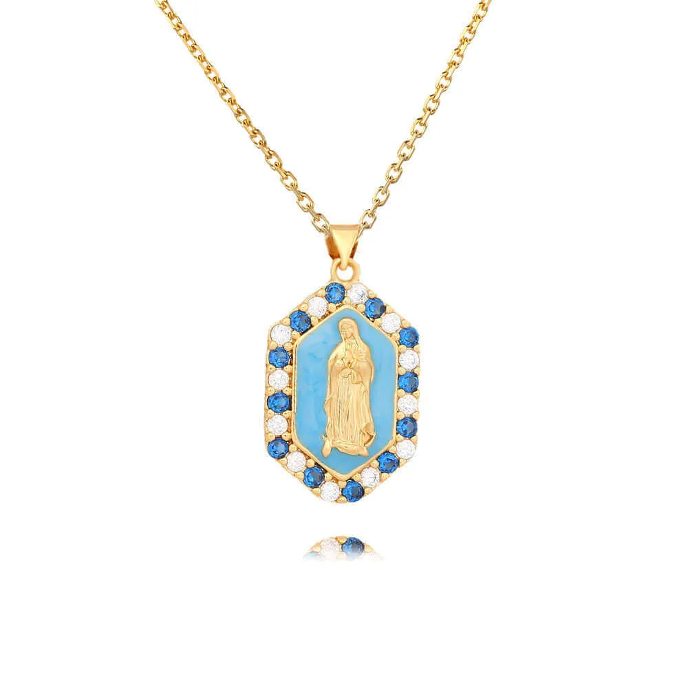Multicolor Virgin Mary Micro Zirconia Virgencita Necklace