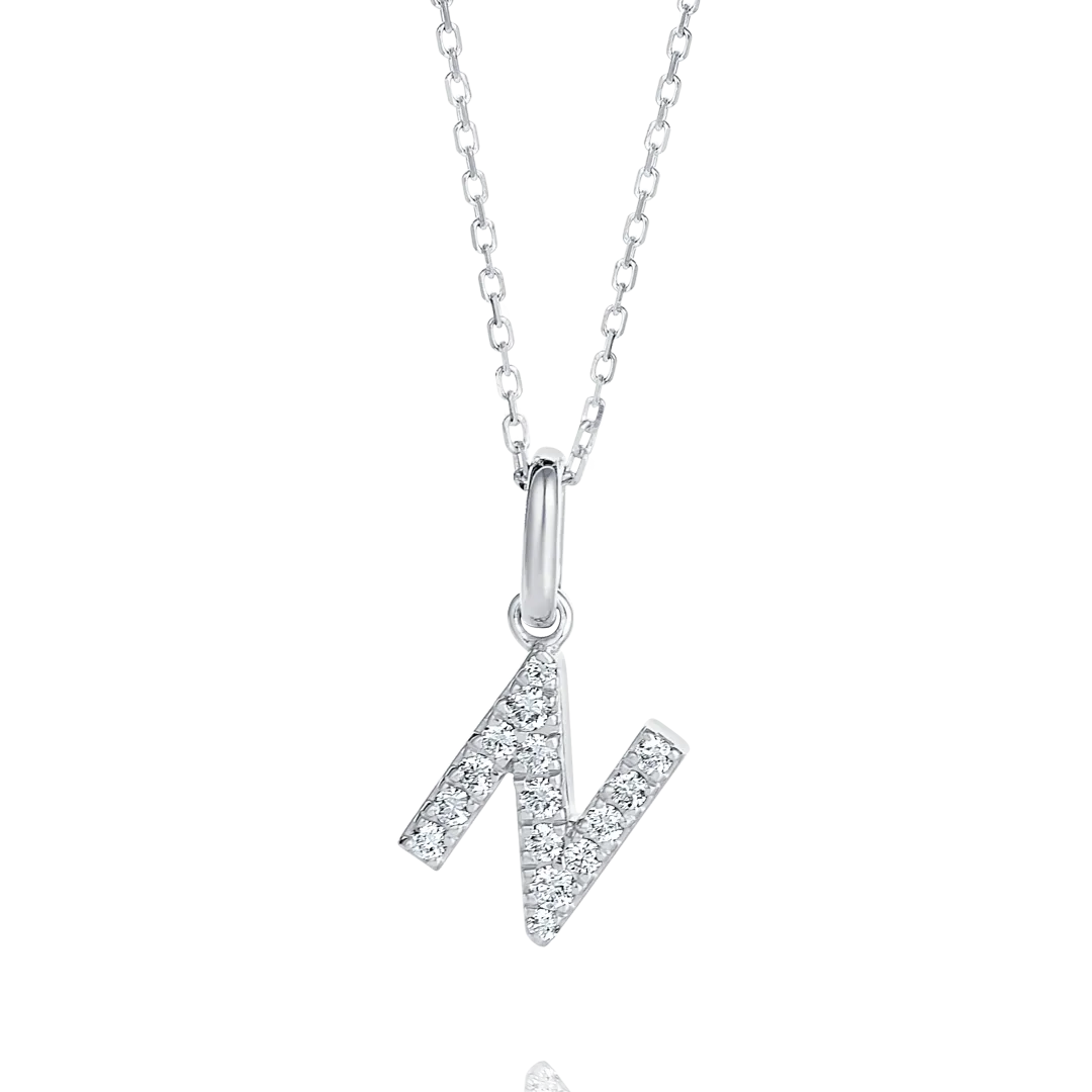 N Letter Pendant White Gold