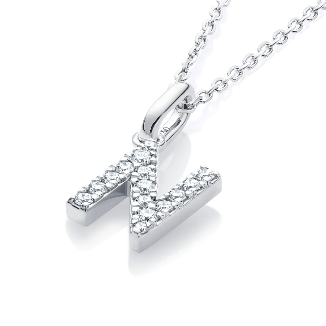 N Letter Pendant White Gold