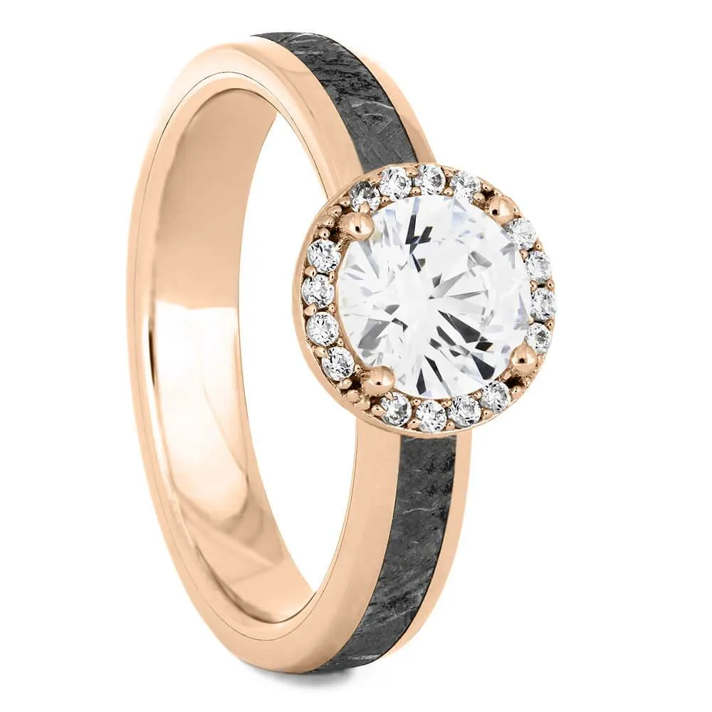 Nature Wedding Ring Set, Halo Engagement Ring & Wooden Wedding Band