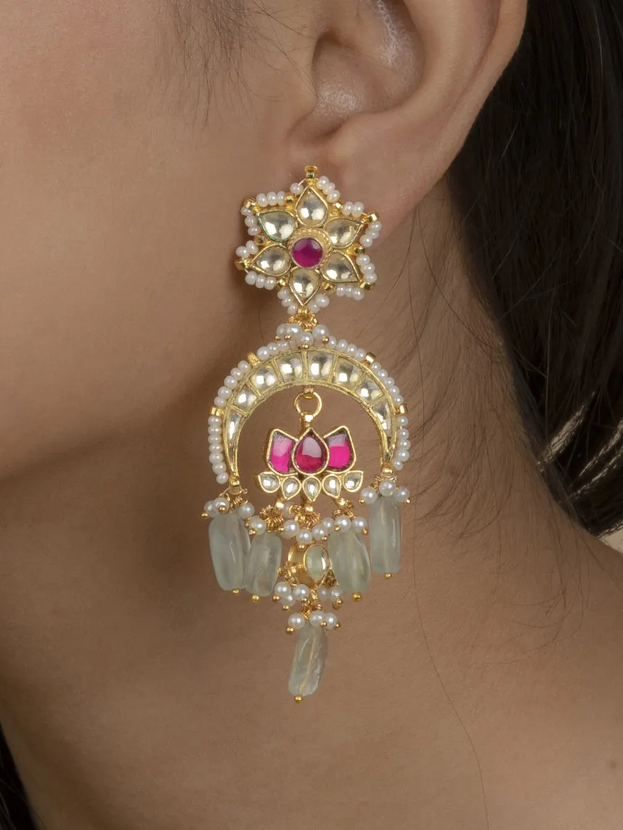 Nushrratt Bharuccha in Pink Color Gold Plated Jadau Kundan Earrings - ME700M