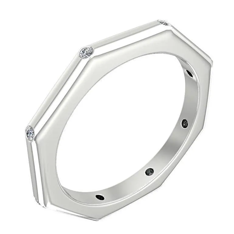 Octagonal Ring with Diamonds 14K White Gold