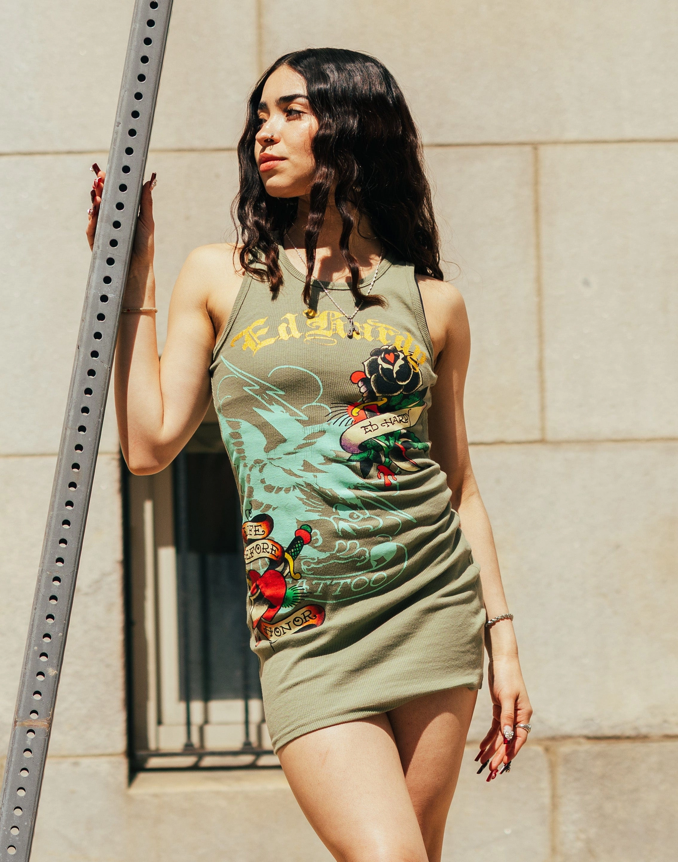 Online fashion shopping Ed Hardy Black Rose Tank Dress Smart casual wear