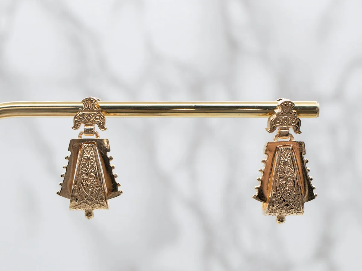 Ornate Victorian Revival Gold Drop Earrings