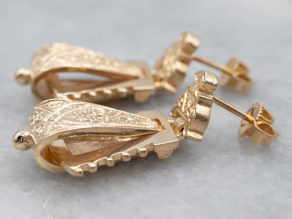 Ornate Victorian Revival Gold Drop Earrings