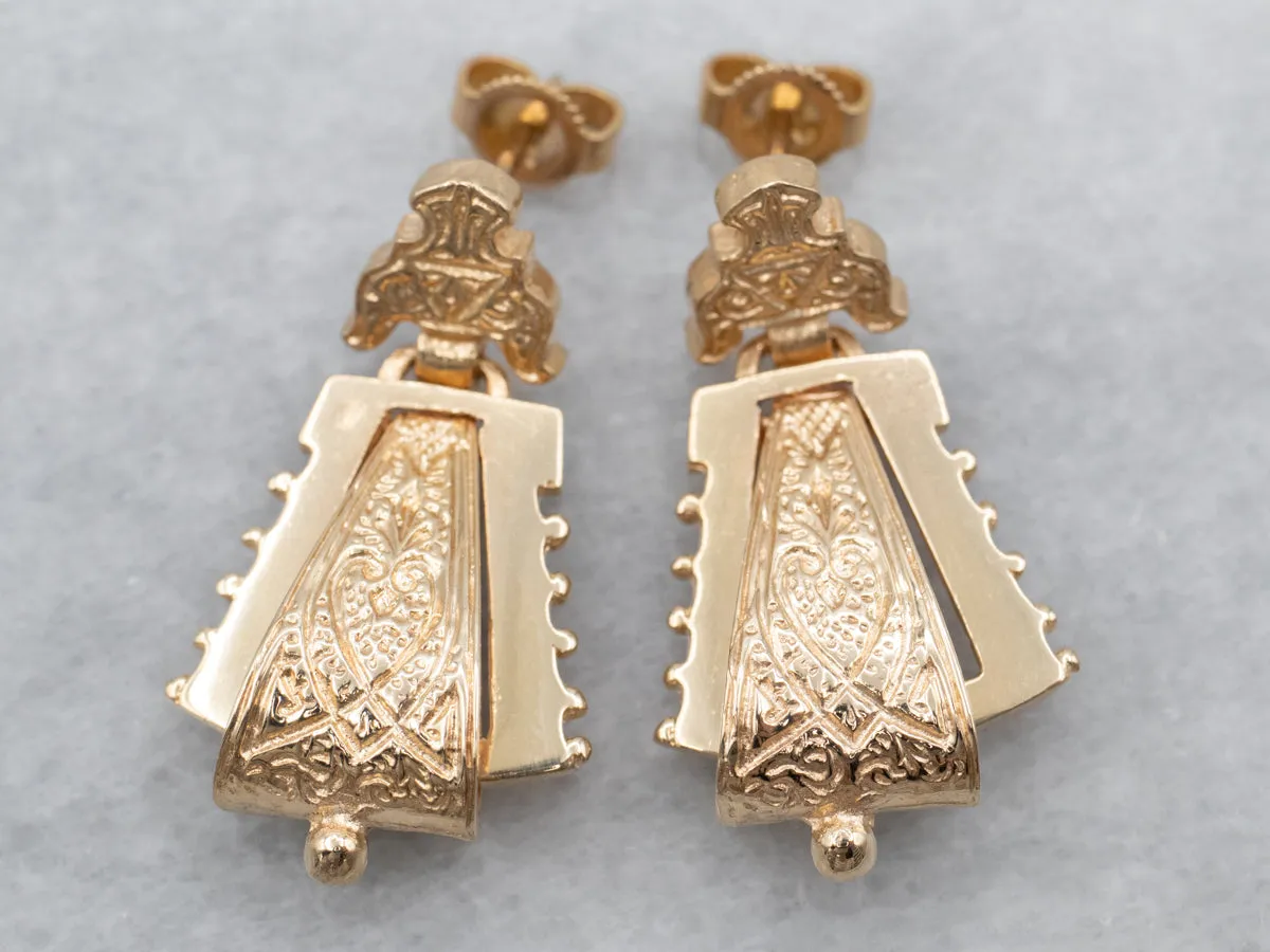 Ornate Victorian Revival Gold Drop Earrings