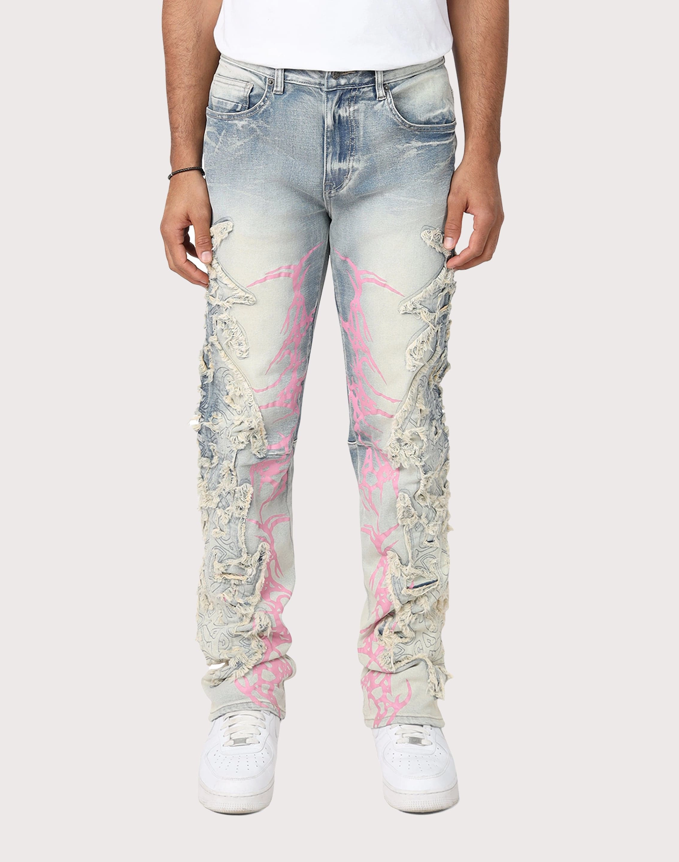 Grindhouse Slim Fit Thorn Frayed Ombre Blue Denim Jeans Beaded fashion items Retro fashion finds