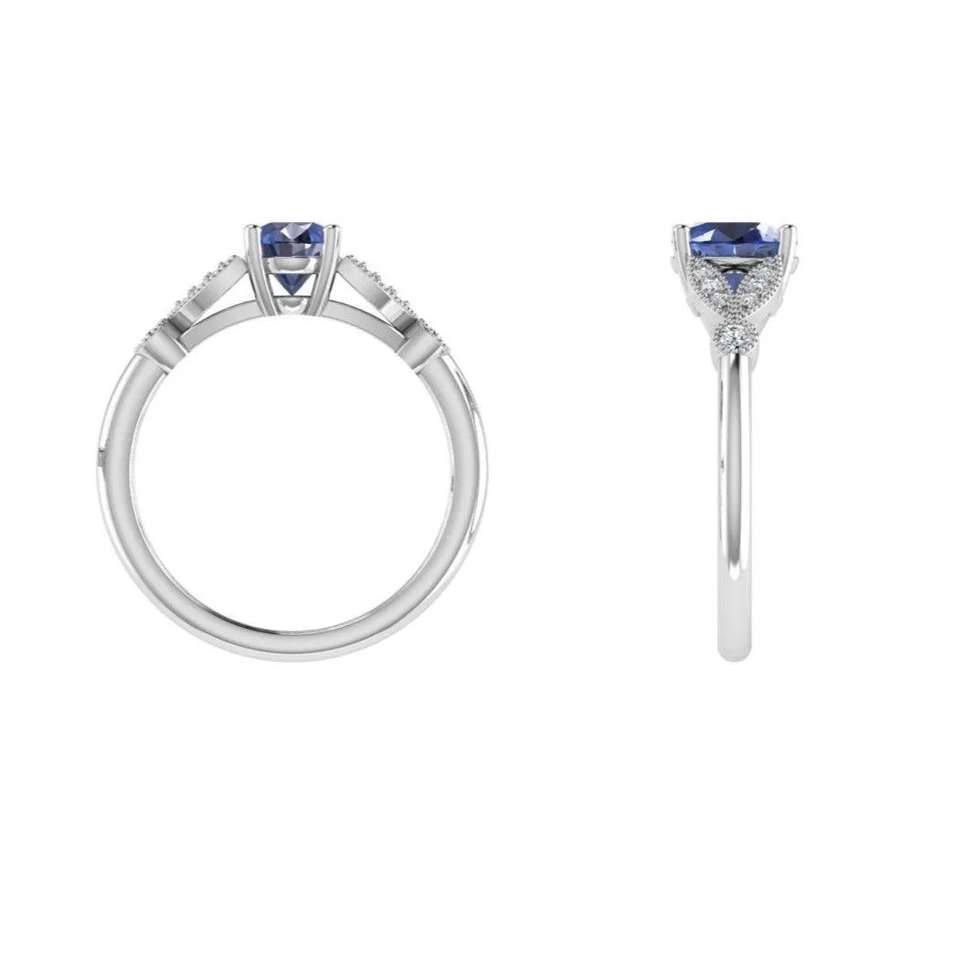 Oval Blue Topaz and Diamond Leaf Ring