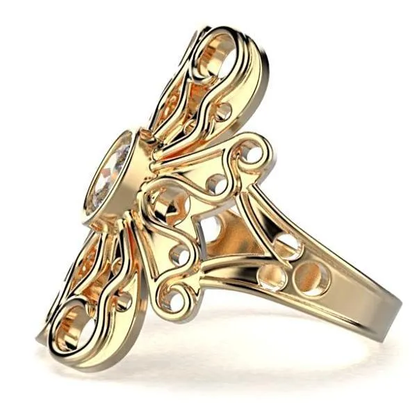 Oval Diamond Flower Design Ring 14K Yellow Gold