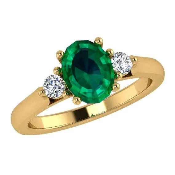 Oval Emerald and Diamond Engagement Ring 18K Gold