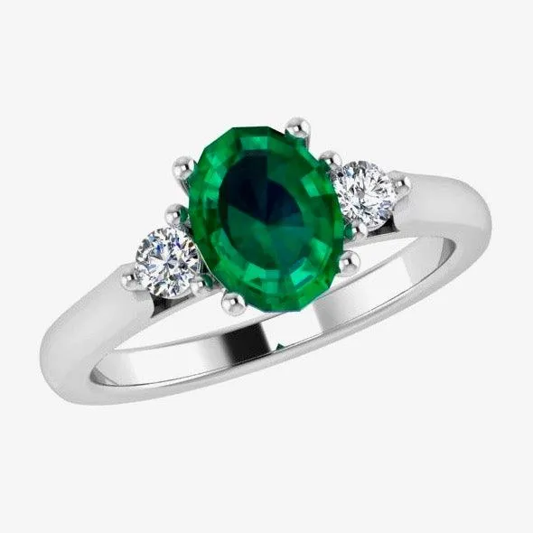 Oval Emerald and Diamond Engagement Ring 18K Gold