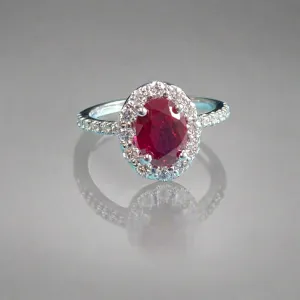 Oval Ruby Diamond Halo Engagement Ring