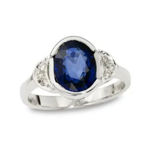 Oval Sapphire and Diamond Engagement Ring Half Moon Sides