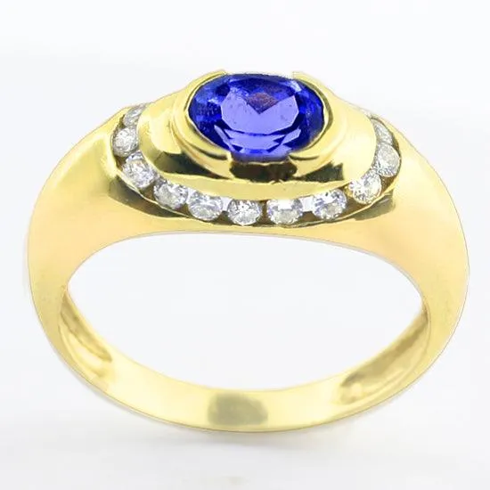 Oval Tanzanite and Diamond Ring 14K Yellow Gold