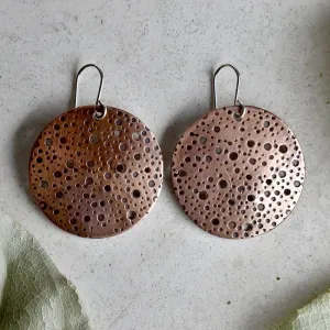 Oxidized Dots Large Copper Disc Drop Earrings