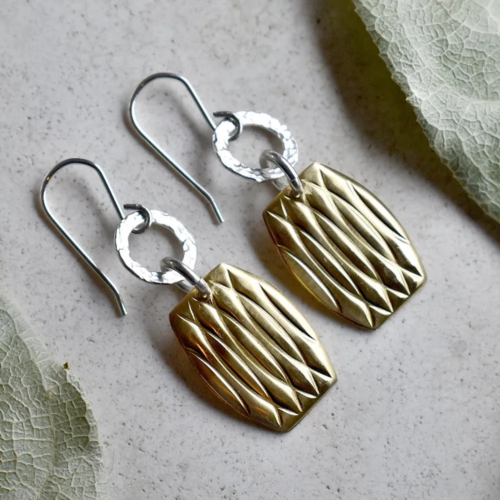 Patterned Brass & Silver Drop Earrings