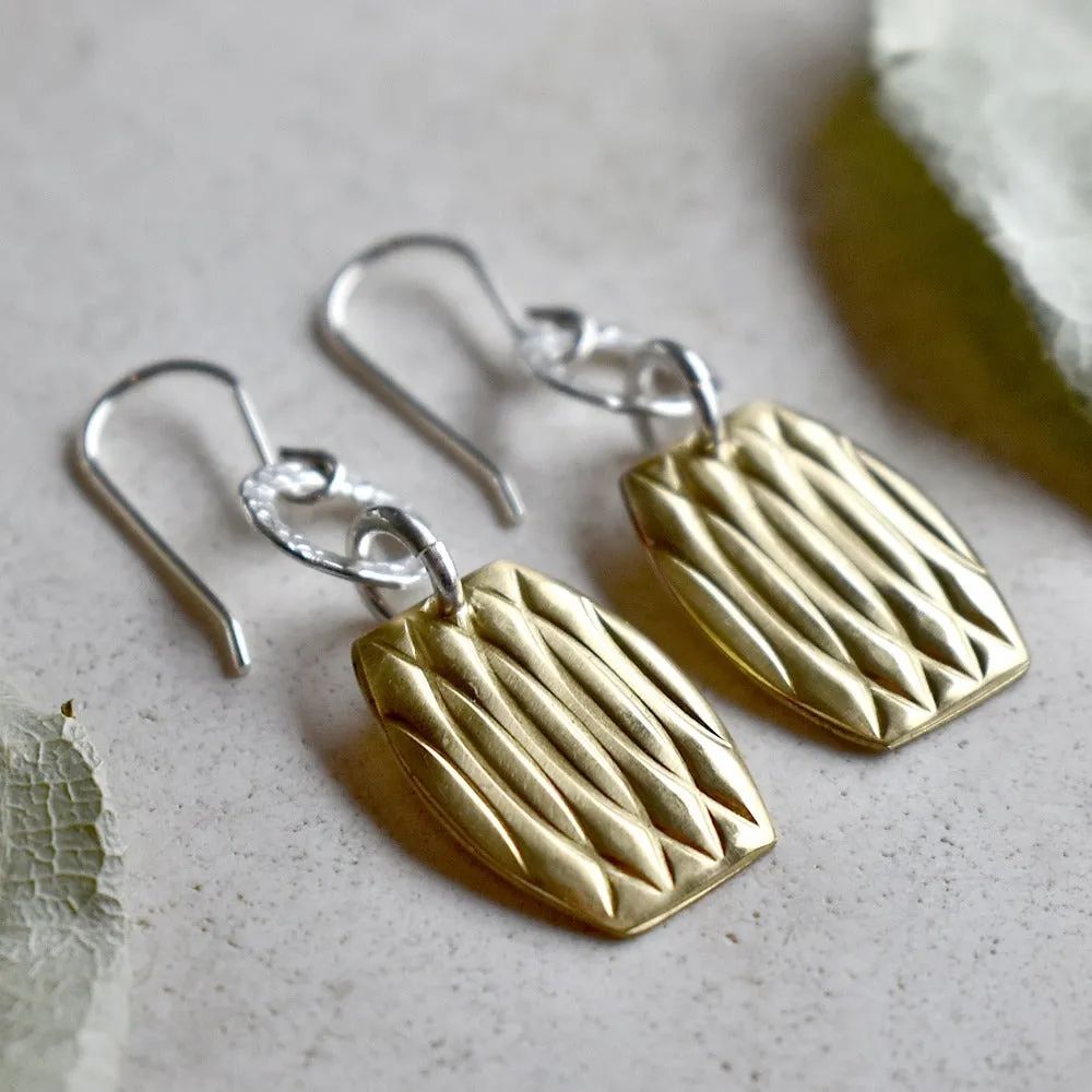 Patterned Brass & Silver Drop Earrings
