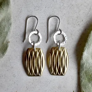 Patterned Brass & Silver Drop Earrings