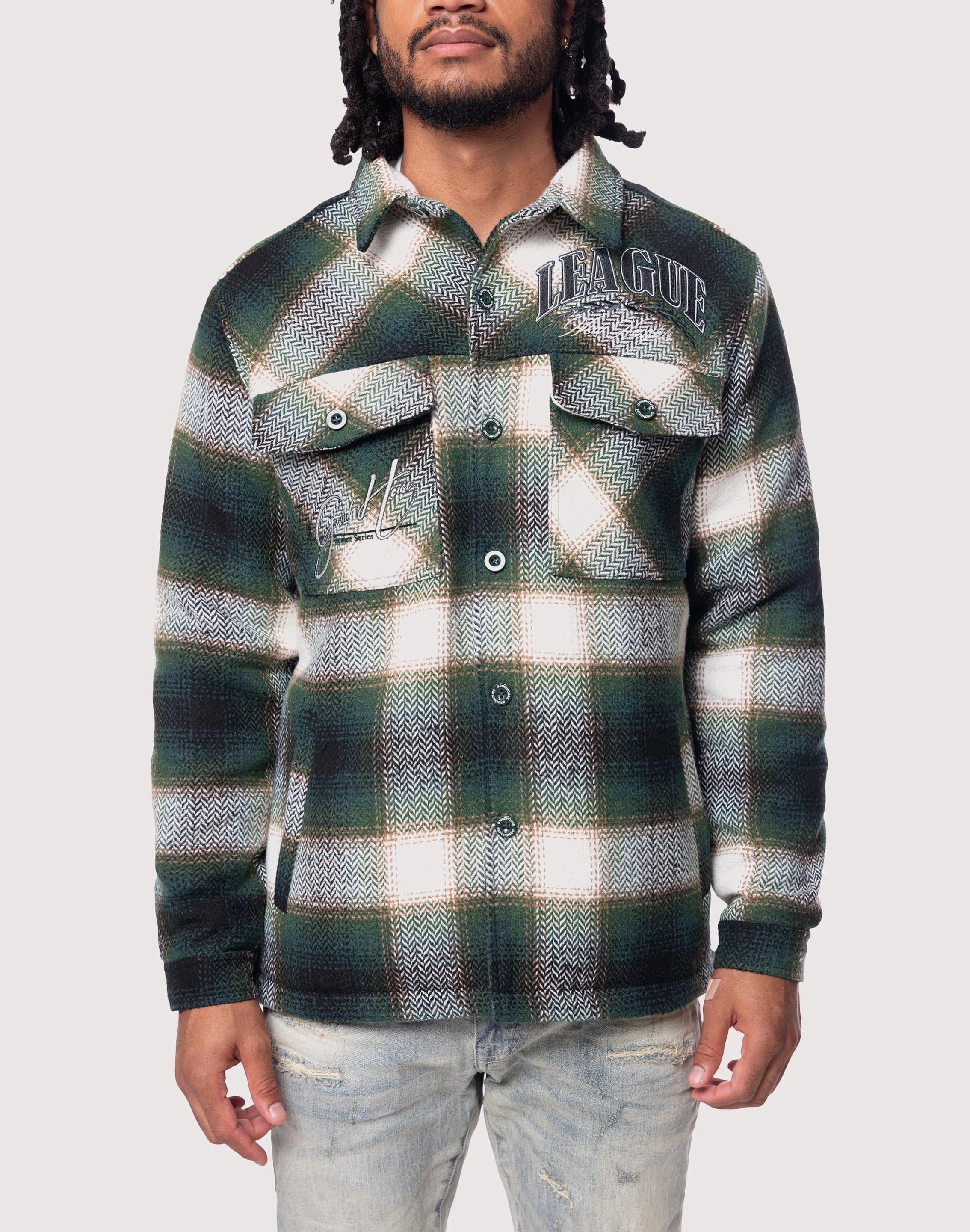 Patterned fashion (floral, stripes, etc.) Grindhouse Spruce Green Plaid Shacket Vintage - inspired fashion
