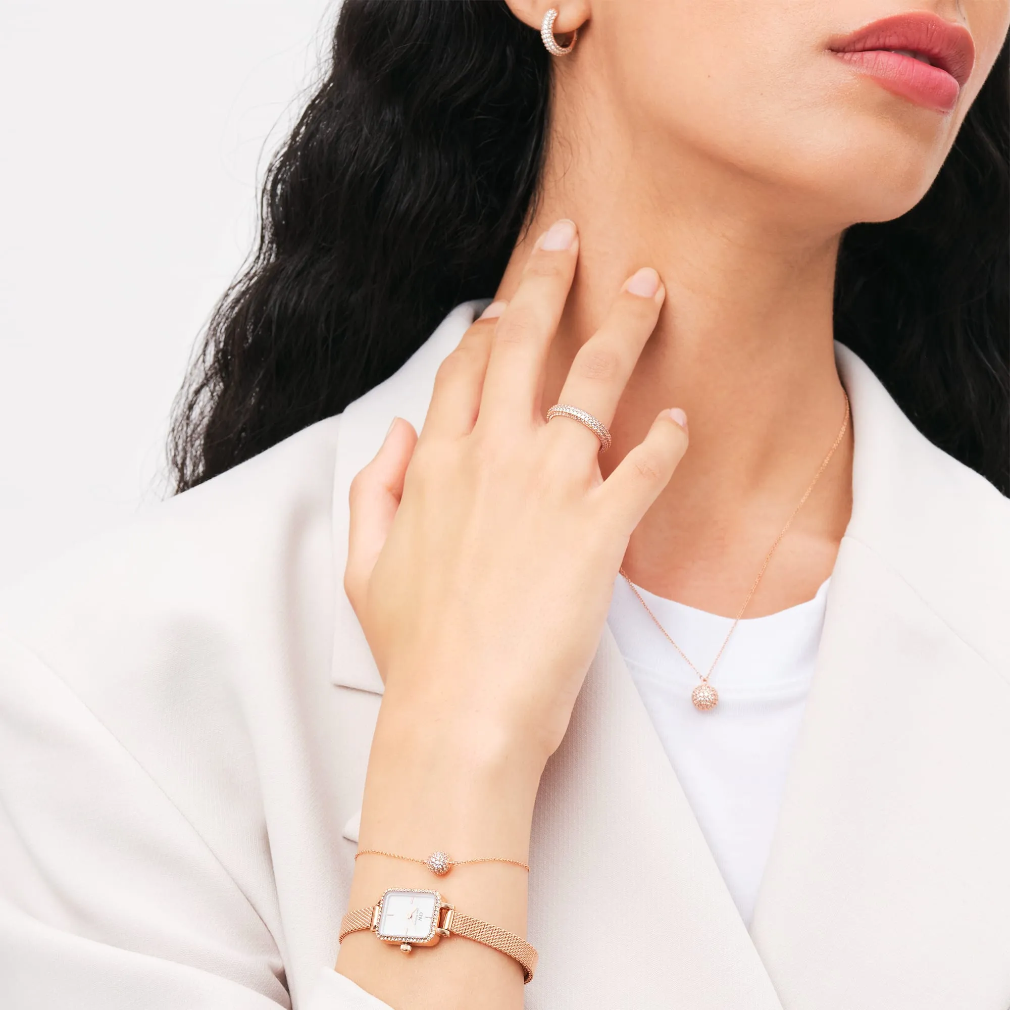 Pav?? Crystal Pendant Bracelet Rose Gold