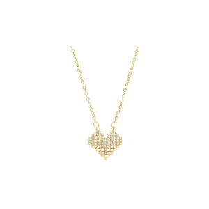Paved mosaic white CZs cluster heart 14K Gold necklace