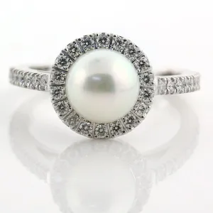 Pearl Engagement Ring with Diamond Halo