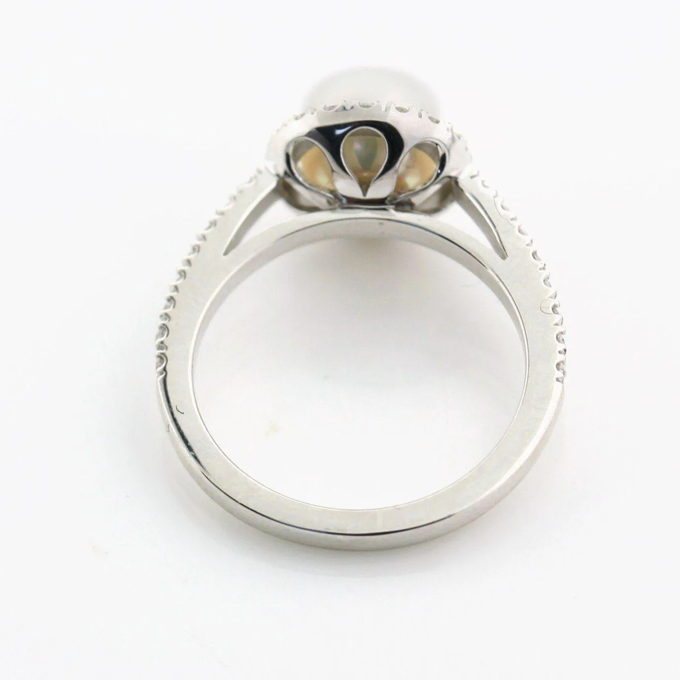 Pearl Engagement Ring with Diamond Halo