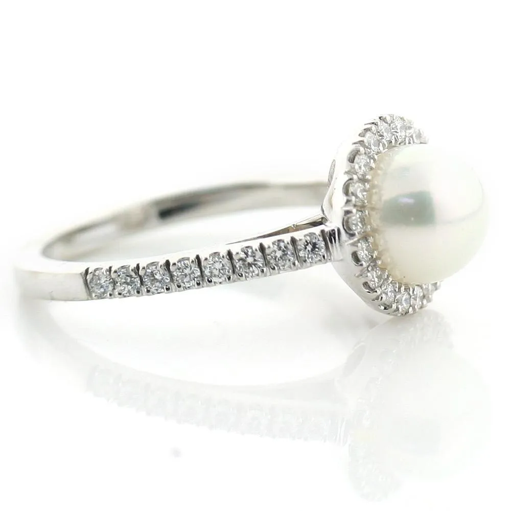 Pearl Engagement Ring with Diamond Halo