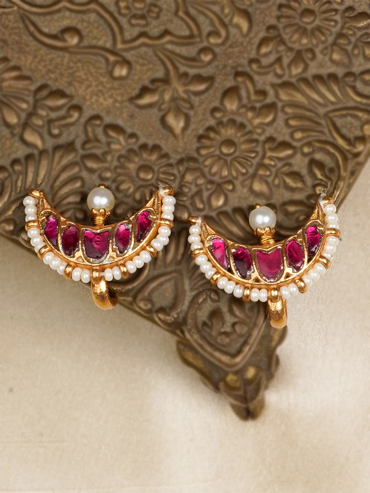Pink Color Gold Plated Jadau Kundan Earrings - ME1185P